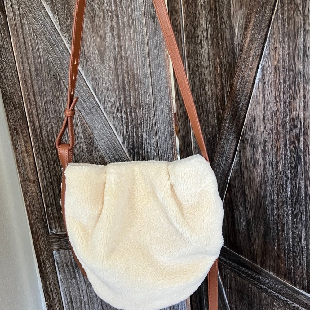 Cream and Brown Women's Shoulder Bag